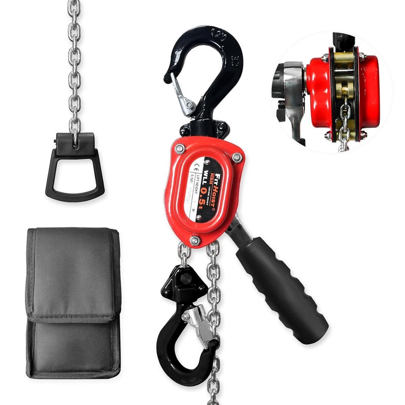 FITHOIST Heavy-Duty Manual Lever Chain Hoist Come Along 1/2 Ton 1100LBS 10FT Lift, Enhanced Pawl Brake Industrial G80 Alloy Steel w/ 360° Hooks for Construction Logging Garage Warehouse, Red - Image 1
